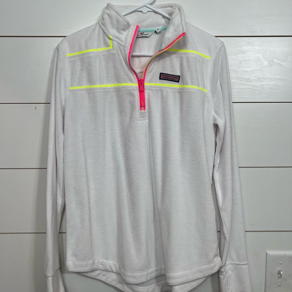 White Pullover with Neon Accents